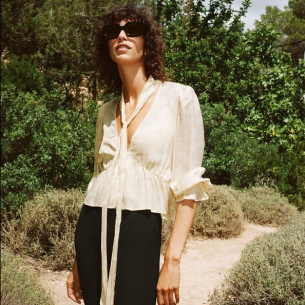 Zara jacquard bow blouse